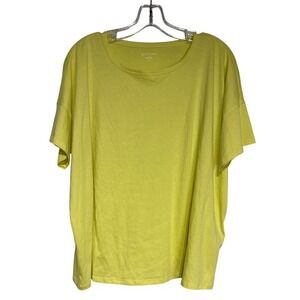 Eileen Fisher Womens T-Shirt Top L/G Large Green Short Sleeve Organic Cotton‎